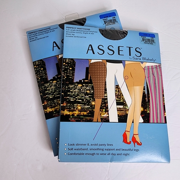 Assets by Sara Blakely Perfect Pantyhose Size 4 Black Full Length 2 Pack Shaping - Picture 1 of 8